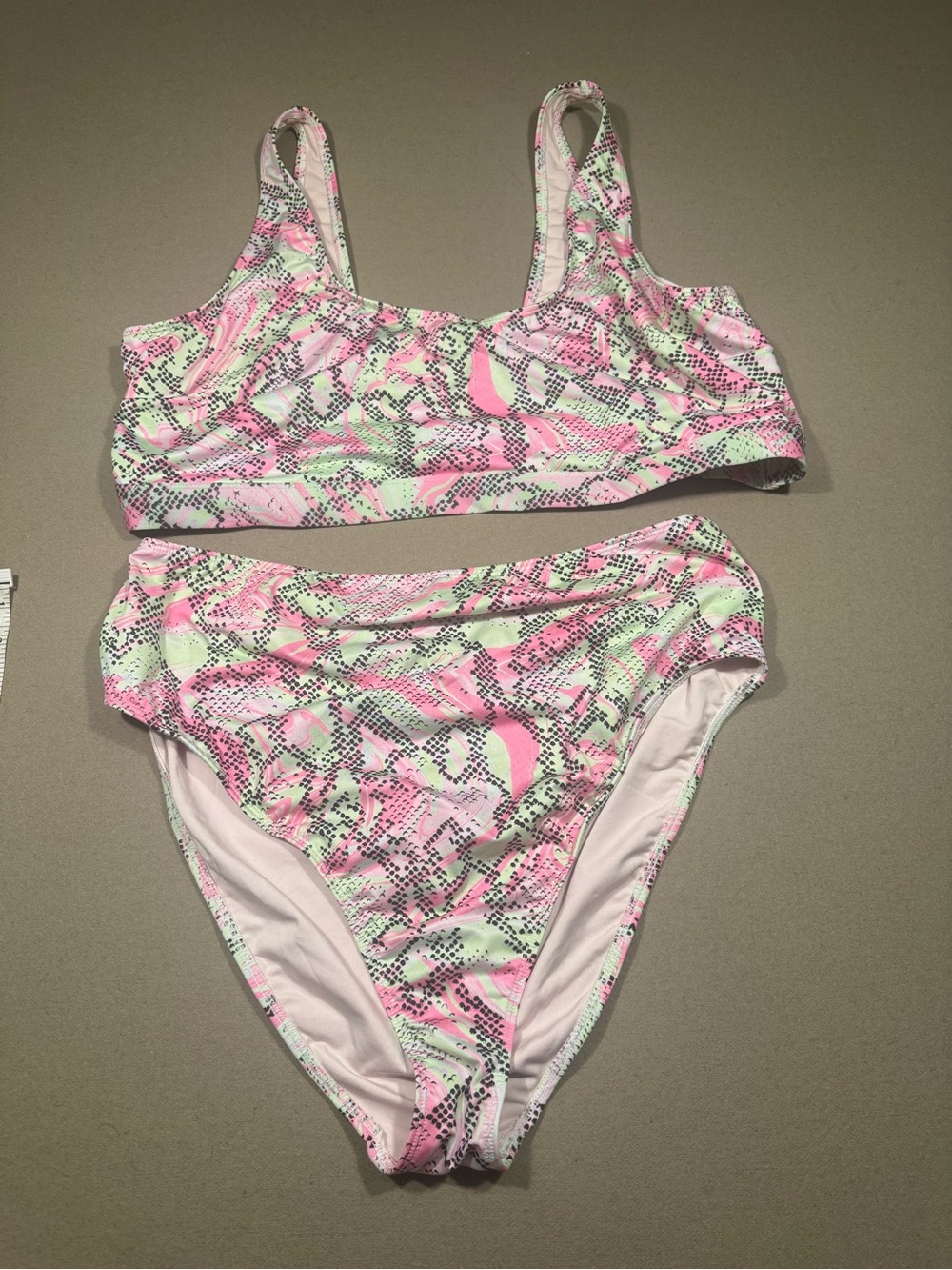 Kids Pink & Green Patterned Two-Piece Swim Set